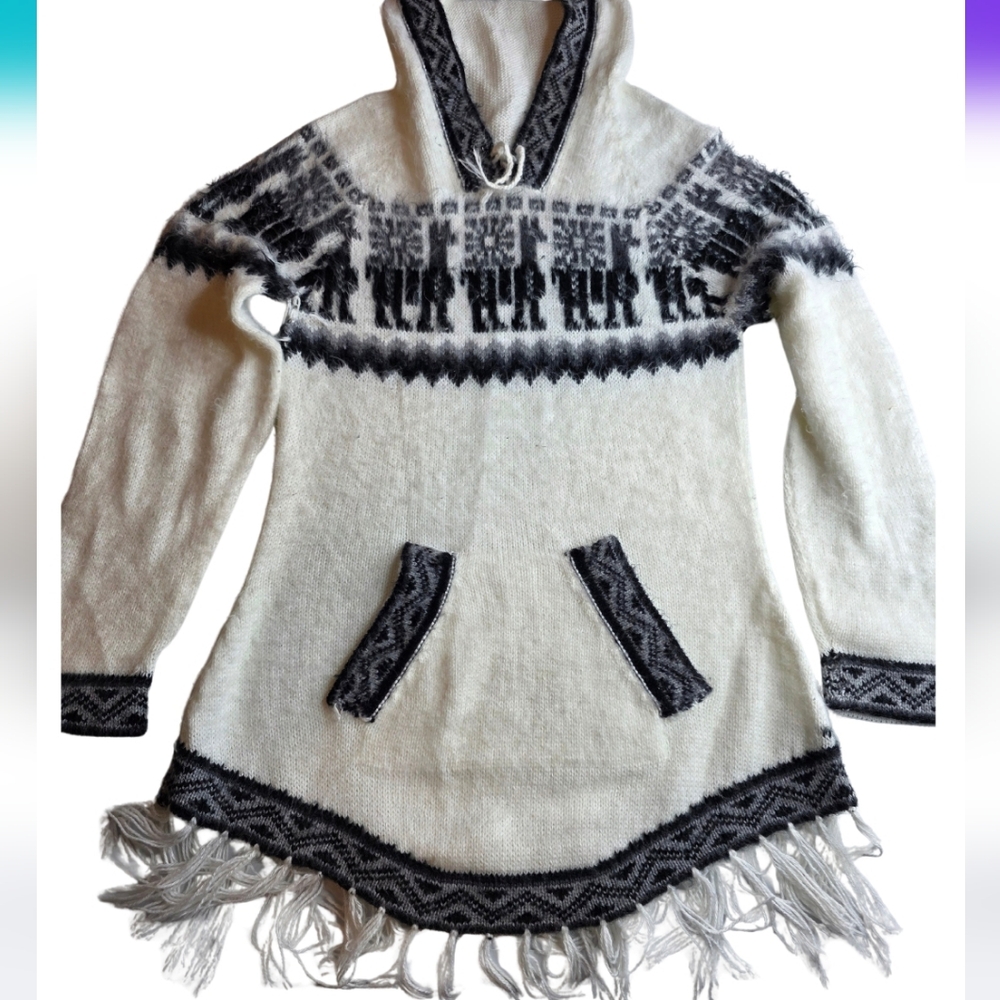 Sisandina S Alpaca Wool Knit Hooded Sweater Folklore Boho Winter Bf-2831